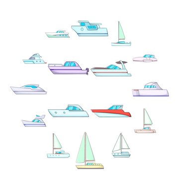 Yachts icons set. Cartoon illustration of 16 yachts vector icons for web