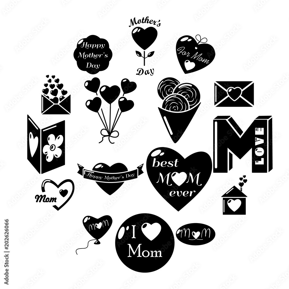 Wall mural Mother Day icons set. Simple illustration of 16 Mother Day vector icons for web - Wall murals