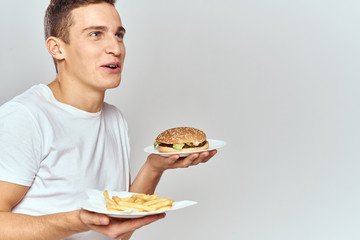 man fast food hamburger