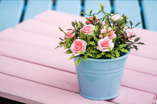 Artificial Colorful Flowers in Decorative Flowerpots