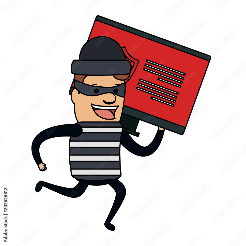 Poster thief bad running with computer vector illustration design