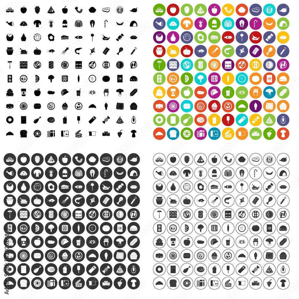 Aufkleber 100 meal icons set vector in 4 variant for any web design isolated on white