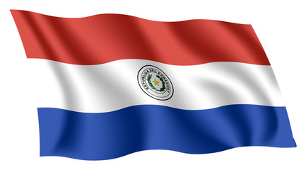 Paraguay flag. Isolated national flag of Paraguay. Waving flag of the Republic of Paraguay. Fluttering textile paraguayan flag.