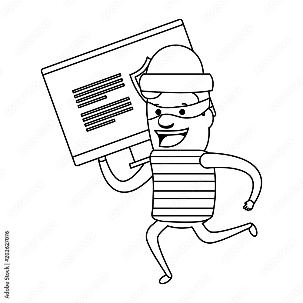 Poster thief bad running with computer vector illustration design