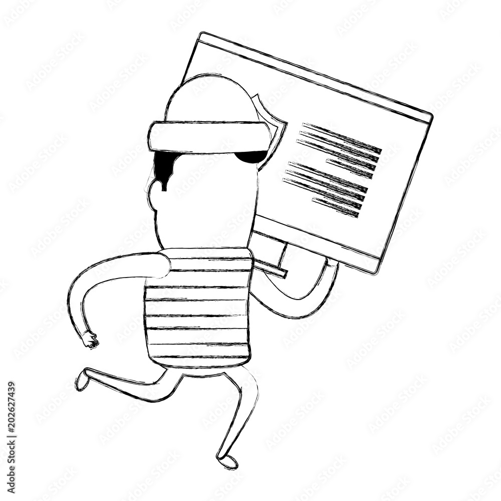 Poster thief bad running with computer vector illustration design