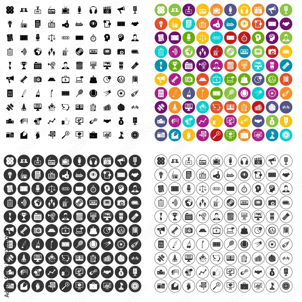 Poster 100 media icons set vector in 4 variant for any web design isolated on white