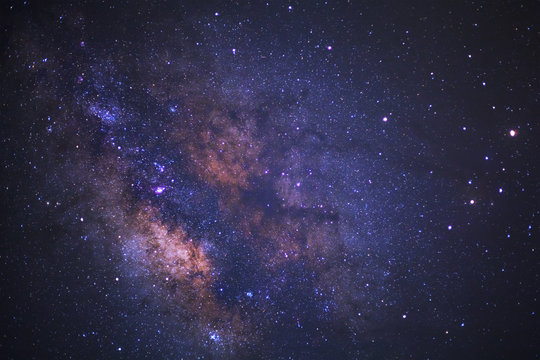 The center of Milky Way Galaxy, Long exposure photograph, with grain