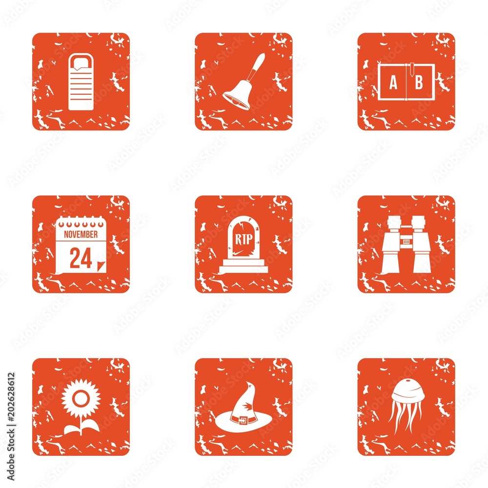 Poster magic day icons set. grunge set of 9 magic day vector icons for web isolated on white background