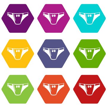 Underpants girl icons 9 set coloful isolated on white for web