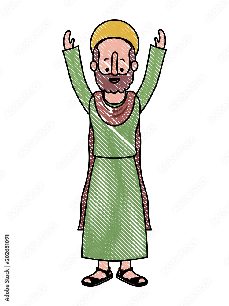 Wall mural apostle of jesus with hands up character vector illustration design