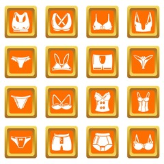 Underwear types icons set vector orange square isolated on white background 