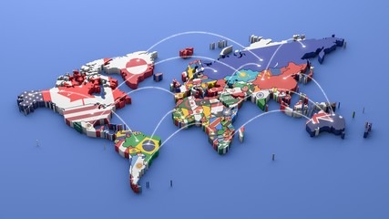 Fototapeta World map with all states and their flags,3d render obraz