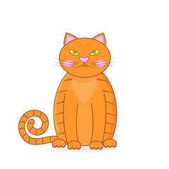 Red Grumpy British male cat on white background. Cartoon character orange British cat.  Vector Illustration EPS10.