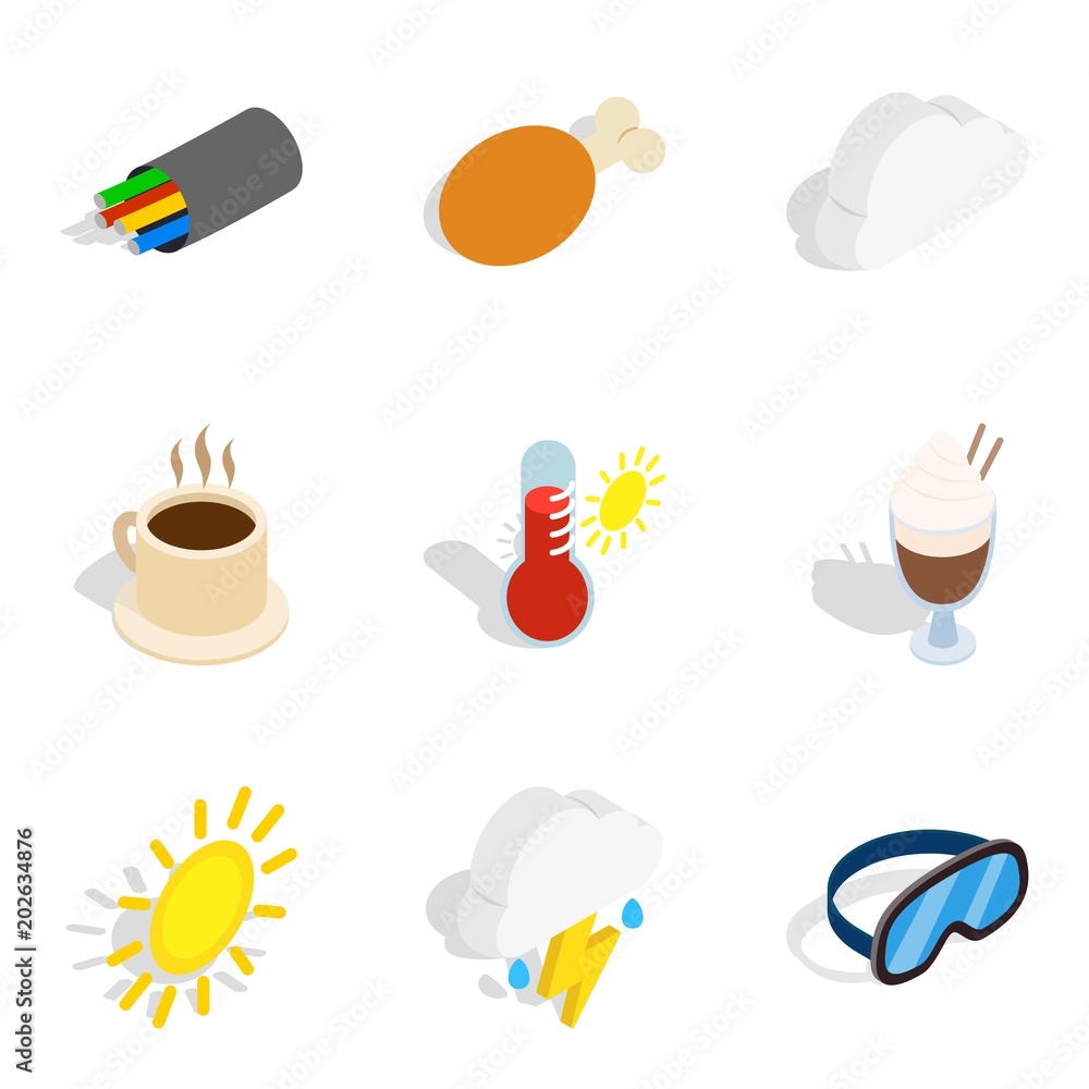 Poster cold place icons set. isometric set of 9 cold place vector icons for web isolated on white backgroun