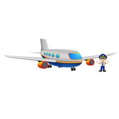 Pilot and airplane on white background