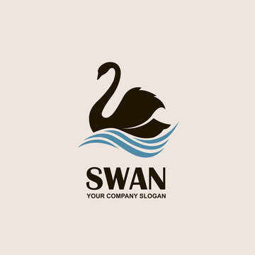 icon with black swan and blue waves