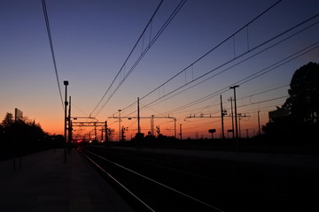 Fototapeta na wymiar the rail ways in sunset
