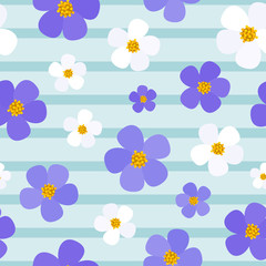 Floral seamless pattern with stripes and violet flowers