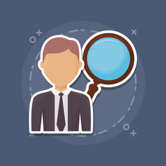 Fototapeta na wymiar avatar lawyer and lupe icon over blue background, colorful design. vector illustration