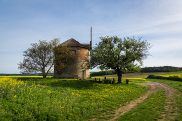 Old windmill in Kunkovice village in South Moravia, Czech Republic