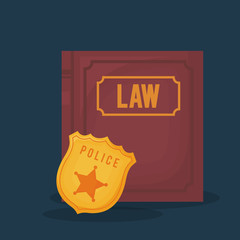 law book and police badge over blue background, colorful design. vector illustration