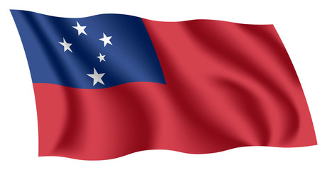 Samoa flag. Isolated national flag of Samoa. Waving flag of the Independent State of Samoa. Fluttering textile samoan flag.