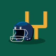 american football design with helmet  and arch over green background, colorful design. vector illustration