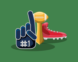 sport fan glove and american football related icons over green background, colorful design. vector illustration