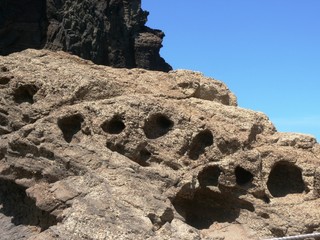 Erosion de la roche volcanique sur la péninsule de Sâo Lourenço île de Madère au Portugal.