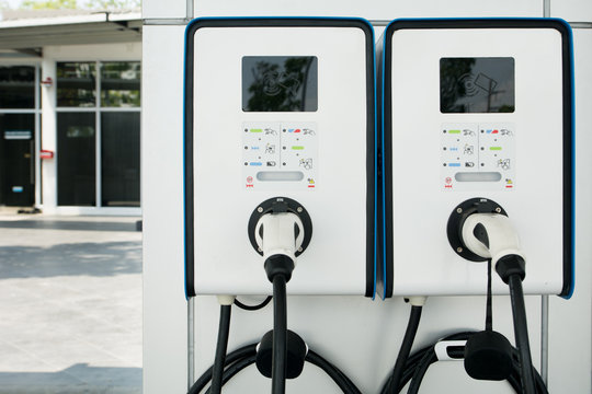 Electric Vehicle Charging (Ev) station with plug of power cable supply for Ev car, Technology EV, Alternative enygy