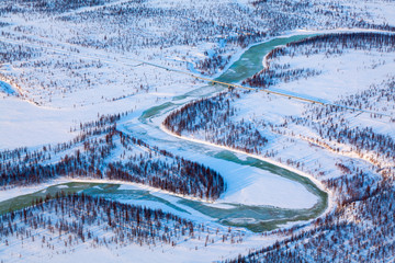 Top view of gas pipeline in tundra