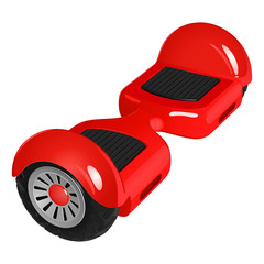 Красный гироскутер с черными колесами, векторное изображение на белом фоне