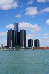 Fototapeta premium Detroit Renaissance Center during a beautiful day view from Windsor, Ontario, Canada. 