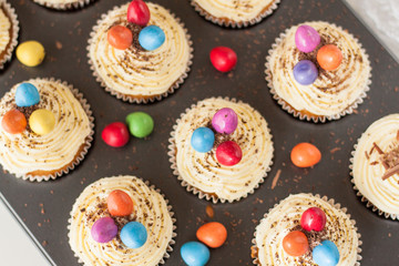 cupcake easter vanilla cream egg chocolate sweet decorated spring colorful detail closeup holiday homemade