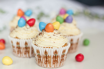 cupcake easter vanilla cream egg chocolate sweet decorated spring colorful detail closeup holiday homemade