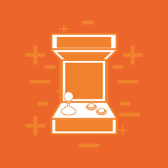 video game arcade machine icon over orange background, colorful line design. vector illustration