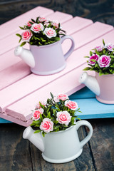 Artificial Colorful Flowers in Decorative Flowerpots