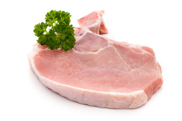 Fresh raw beef steak isolated on white background, top view.