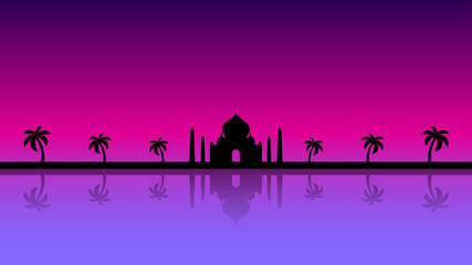 Naklejka na ściany i meble A modern fairytale background silhouette in purple and pink
