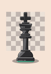 King piece icon over chess board and pink background, colorful design. vector illustration