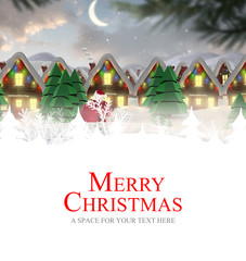 Santa delivery presents to village against merry christmas
