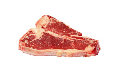 Close up raw beef T-bone steak isolated on white