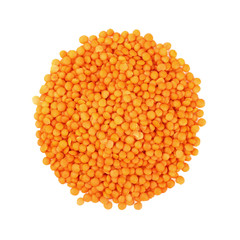 Round shaped orange lentil lens isolated on white