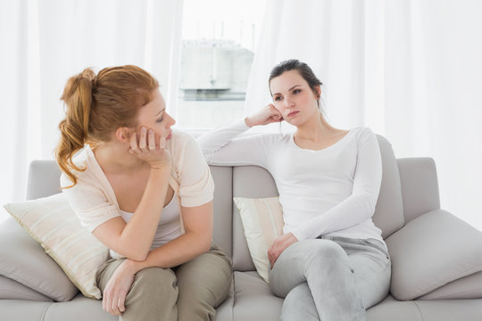 Unhappy Friends Not Talking After Argument On The Couch