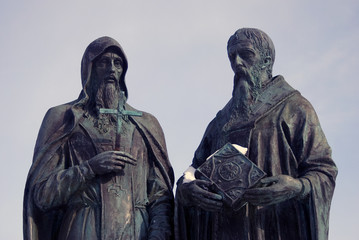 Monument to Cyril and Methodius brothers. Kremlin in Dmitrov, Moscow region, Russia