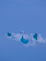 Airplanes in formation during an airshow