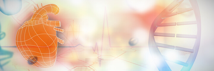 Illustrative image of a blue colored heart against medical background with blue ecg line