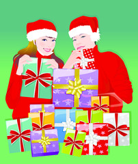 Portrait of a man and a woman holding Christmas presents