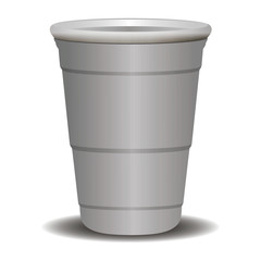 White party cup realistic 3d vector illustration. Disposable plastic or paper container mockup for drinks and fun games isolated on white background.
