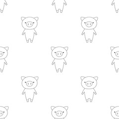 Obraz na płótnie Canvas Seamless pattern of cartoon outline pig